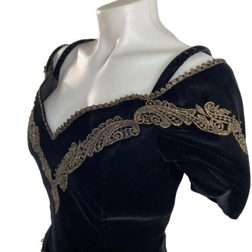 Vintage Cachet Bari Protas Prom Dress Black Velvet Gold Shimmery Evening Gown US - Picture 4 of 13